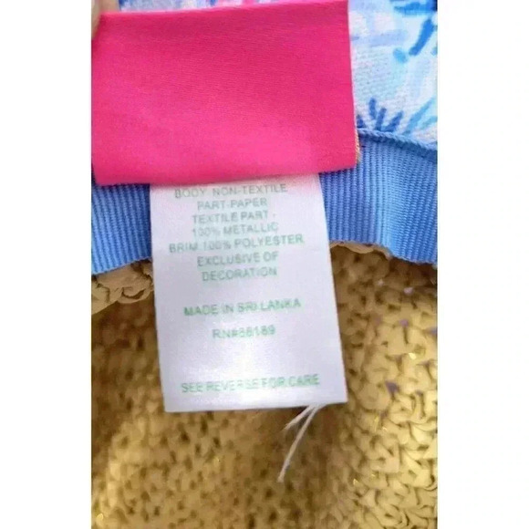 Lilly Pulitzer "Sea To Shining Sea" Beach Sun Hat Blue/Pink‎ Straw - Picture 5 of 5